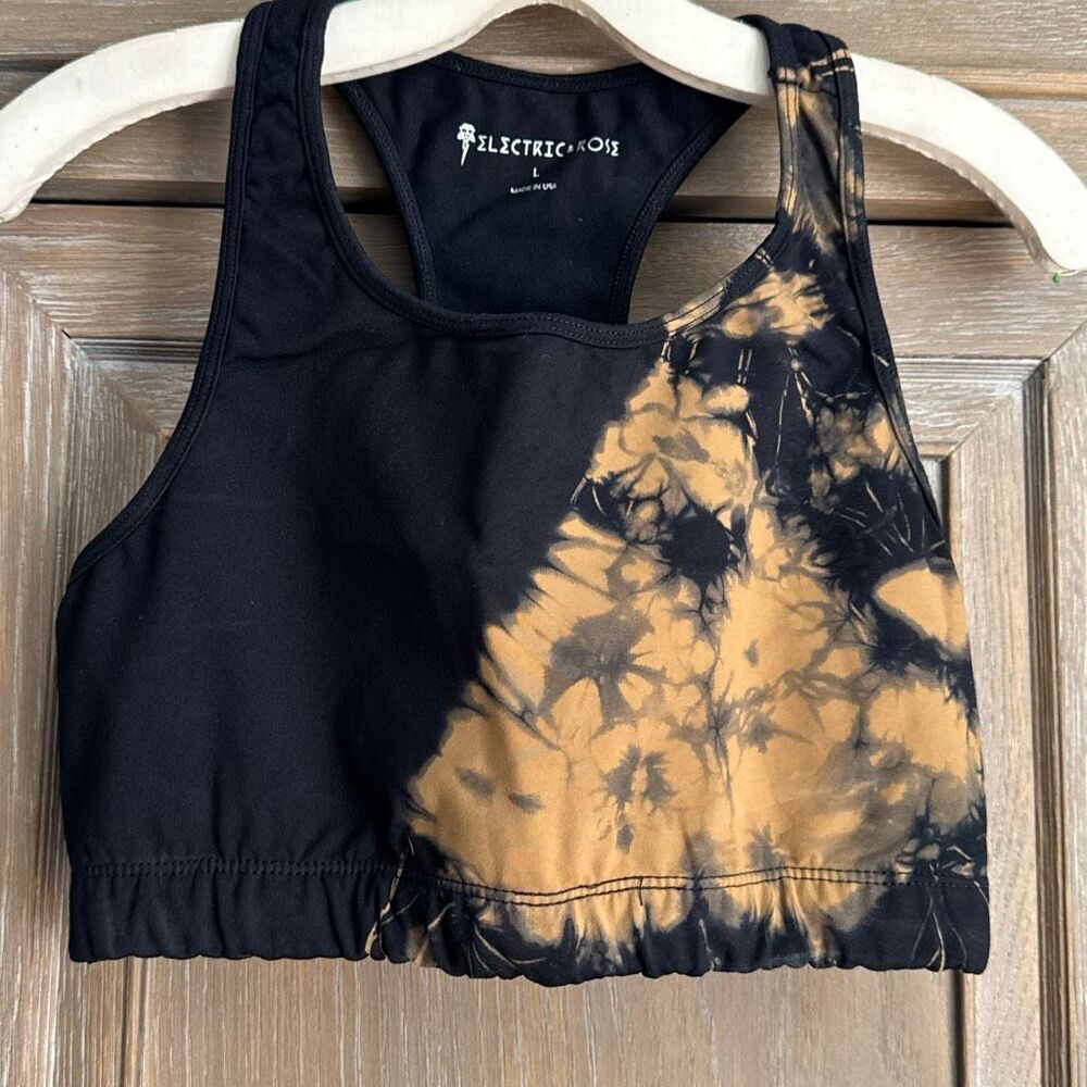 Electric & Rose Sports Bra black gold Tie Dye size Large
